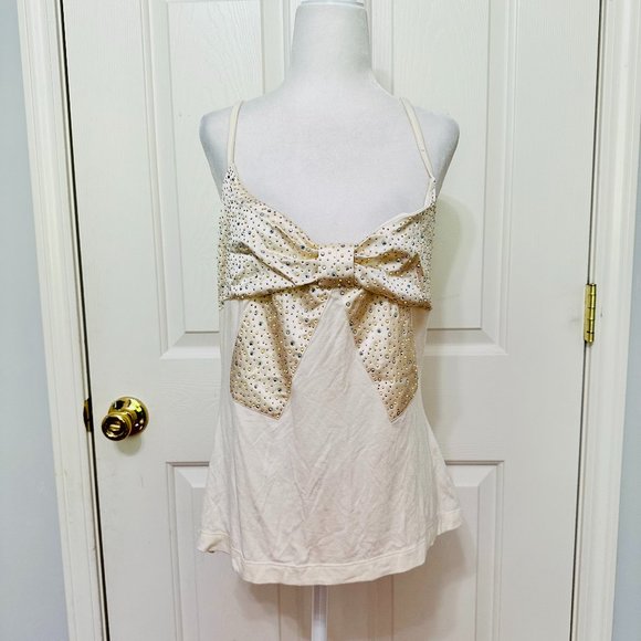 ST. JOHN EMBELLISHED BOW IVORY CAMISOLE TANK TOP SZ 12 RETAIL $495 - Picture 1 of 8